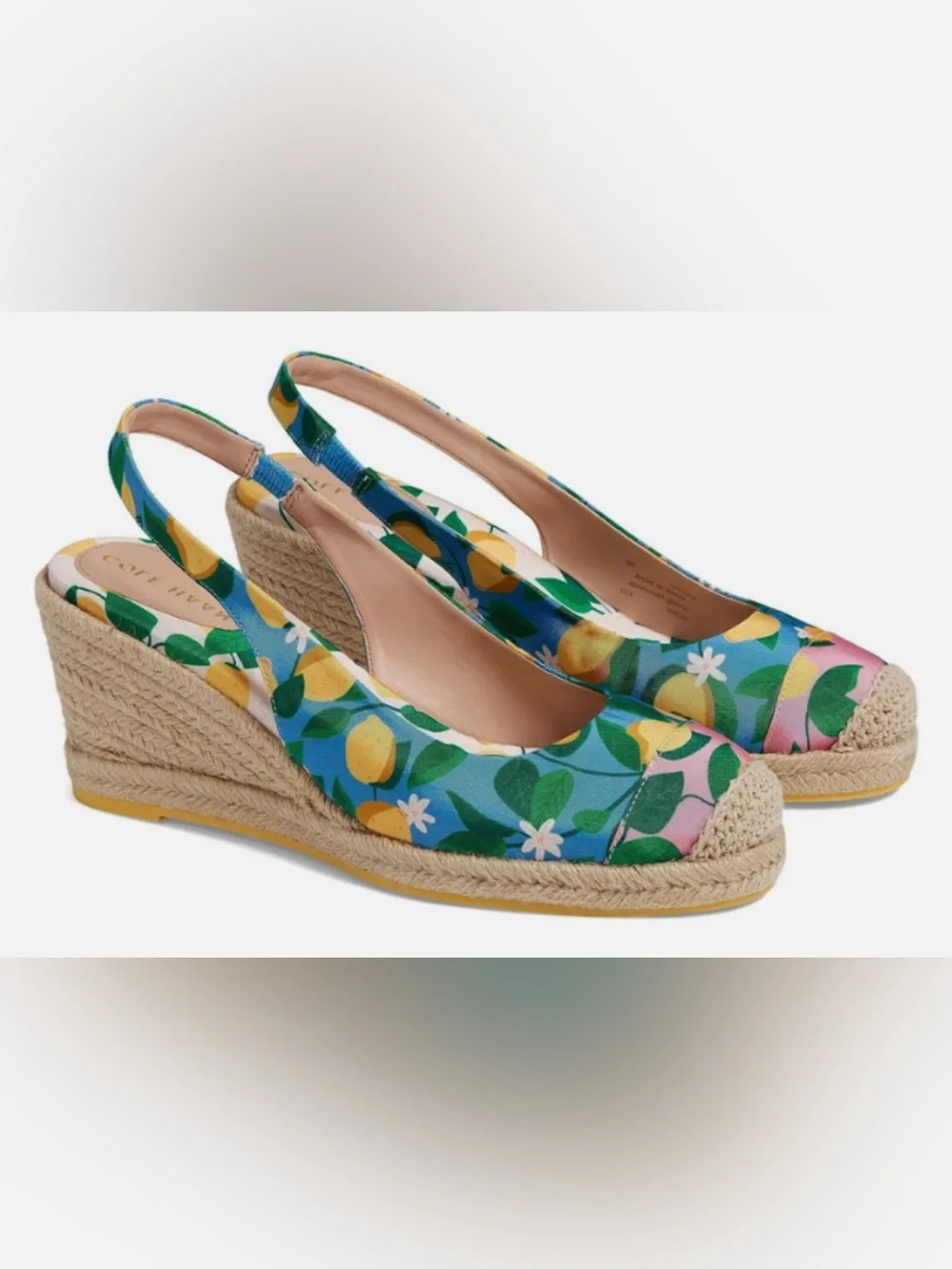 COLE HAAN Womens Cloud feel Espadrille Wedge Slingback Lemon SZ 6.5B